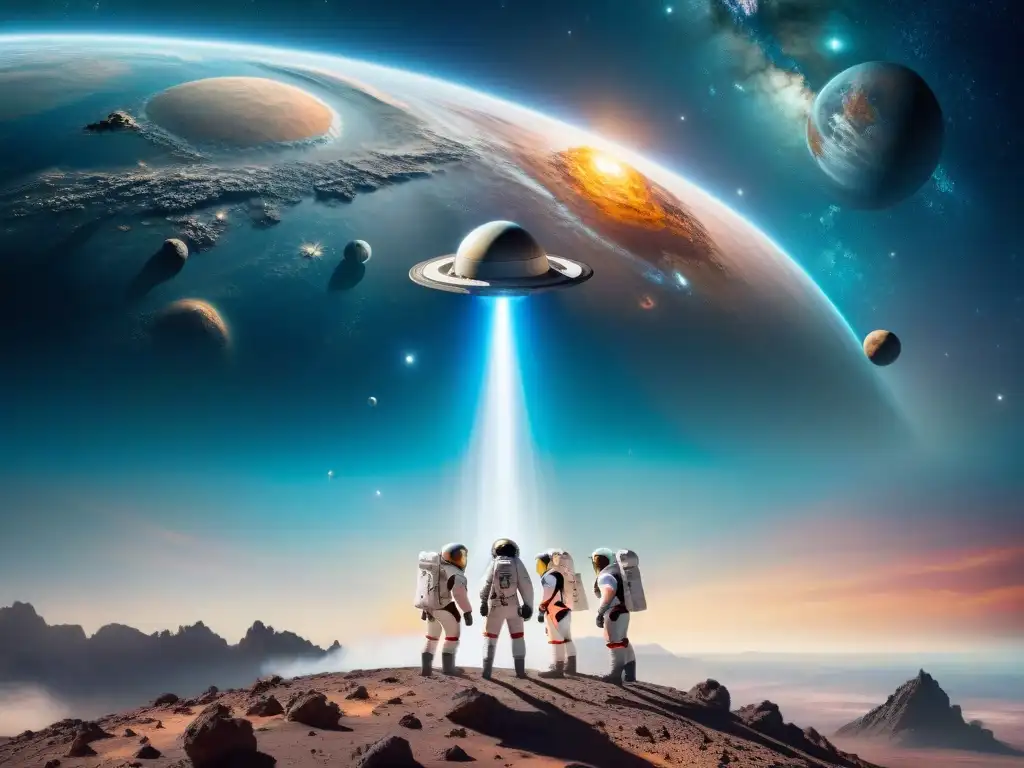 Un grupo diverso de astronautas contempla el vasto universo antes de embarcar en una misión de exploración del espacio en Continuum