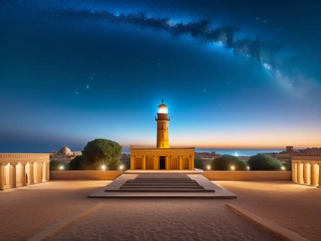 Hermosa imagen de Hipatia estudiando bajo el cielo estrellado de Alejandría