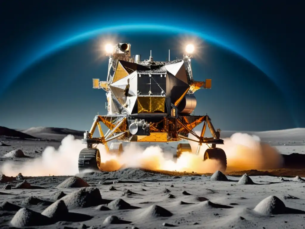 Histórico aterrizaje lunar de la misión Apollo 11 Hito histórico: Módulo Eagle en la Luna durante la Misión Apollo 11 exploración lunar