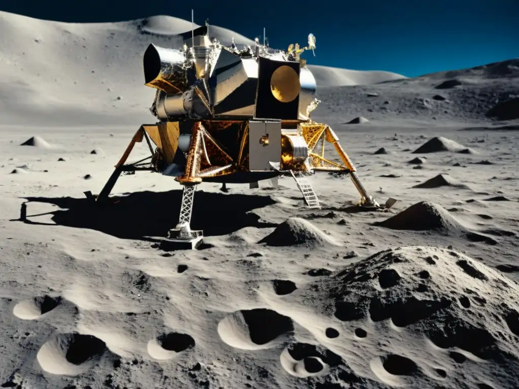 Hitos importantes carrera espacial: la Eagle de Apolo 11 en la Luna, huella de Armstrong y la Tierra de fondo