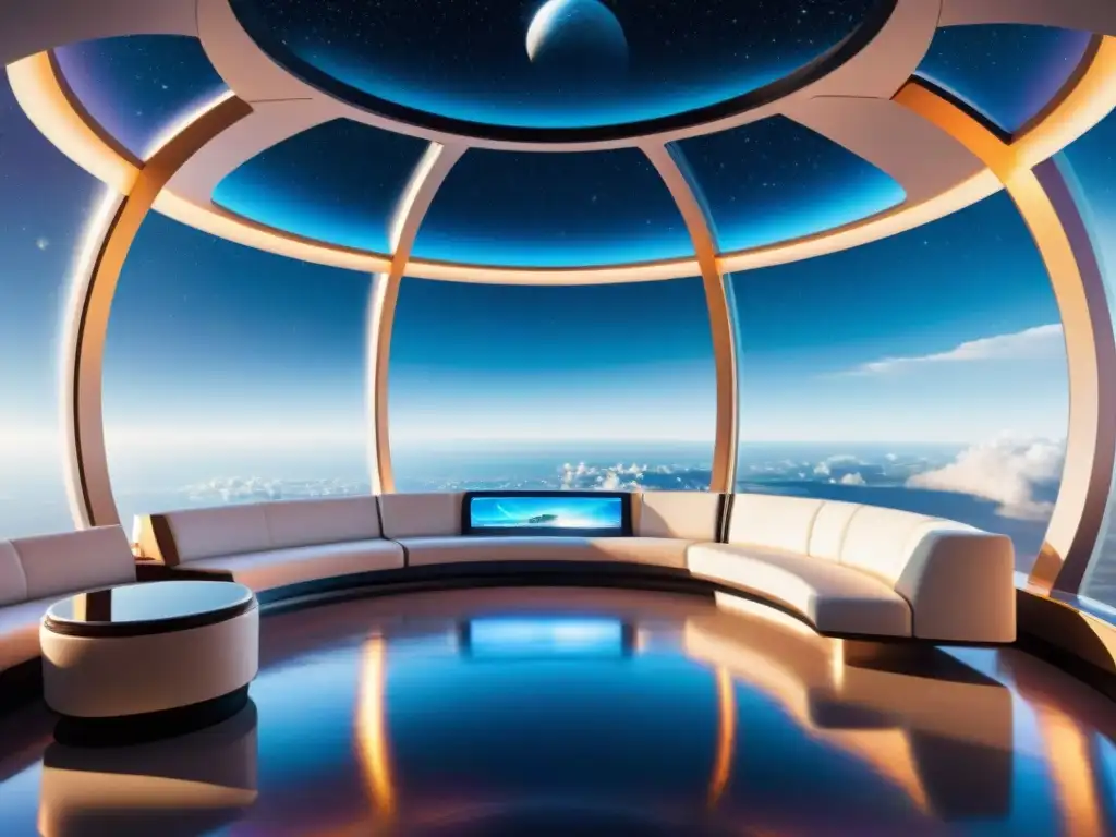 Un hotel espacial exclusivo con servicios exclusivos turismo espacial en un ambiente lujoso y futurista