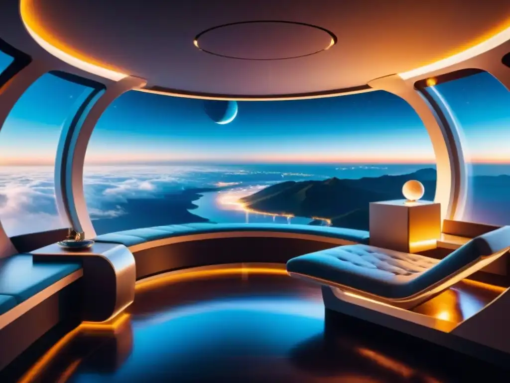 Hotel espacial con servicios exclusivos turismo espacial, diseño futurista y vistas a la Tierra desde el espacio