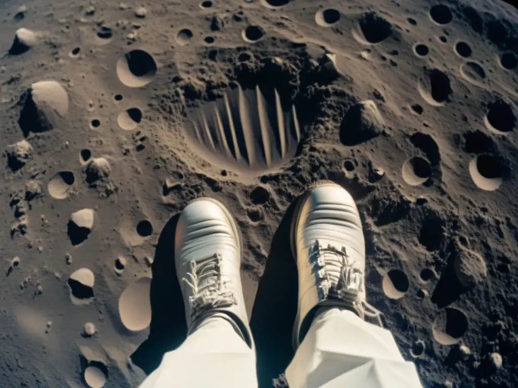 Huella lunar eterna de Charles Duke en detalle, con la Tierra de fondo