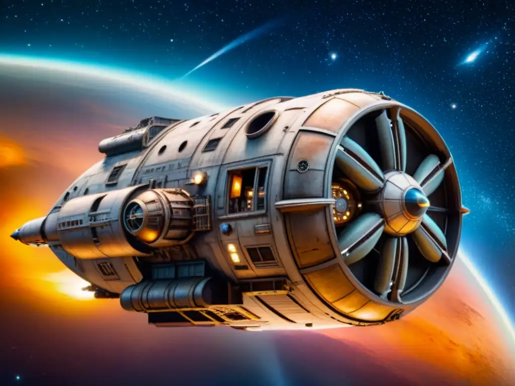 Explora la icónica nave espacial Serenity de Firefly, con detalles envejecidos y un cielo estrellado, evocando aventura y misterio en el universo