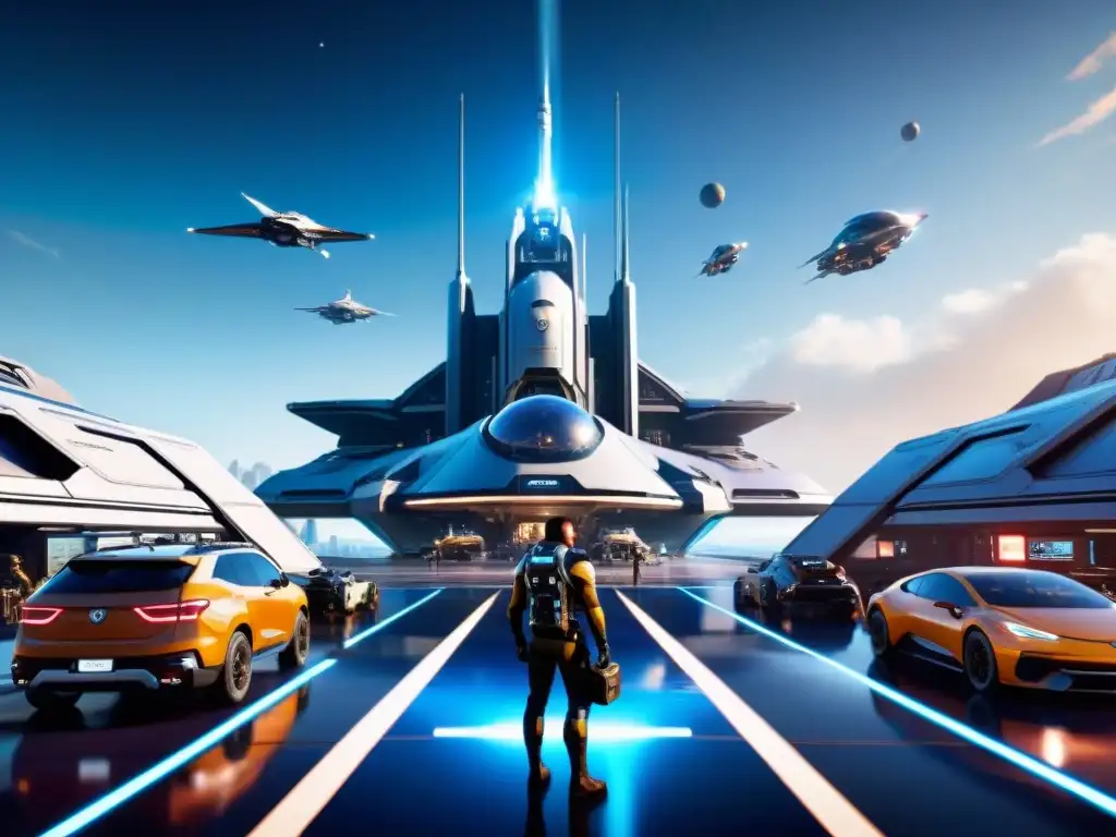 Imagen futurista del puerto espacial de Star Citizen en 8k