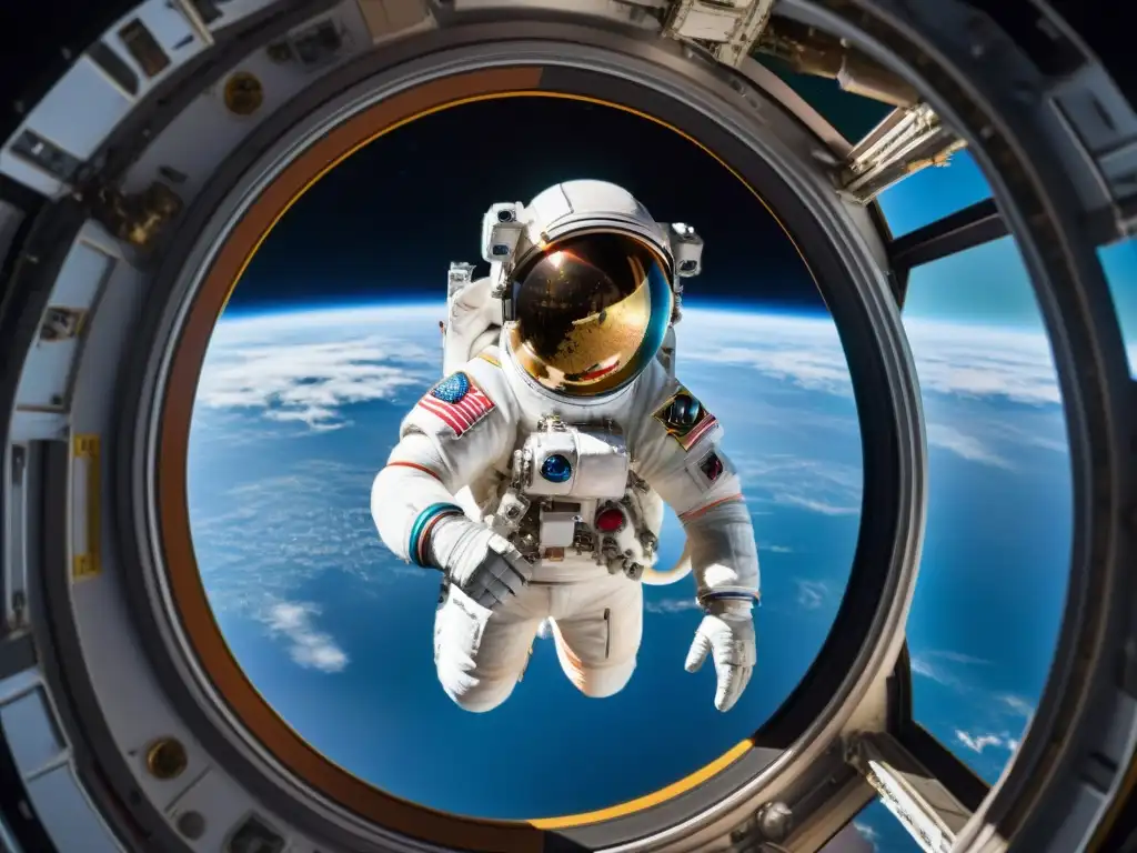 Imagen impactante de un astronauta flotando en la Estación Espacial Internacional, rodeado de comida espacial