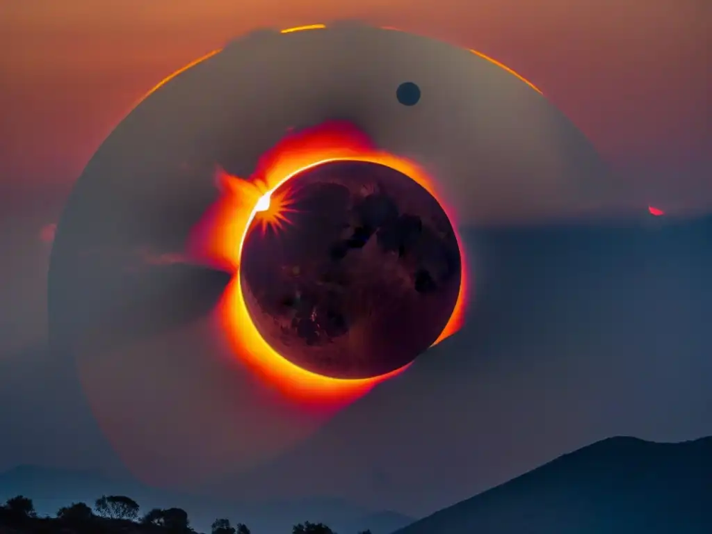 Imagen impactante de un eclipse solar con anillo de diamante, colores vibrantes y detalles fascinantes