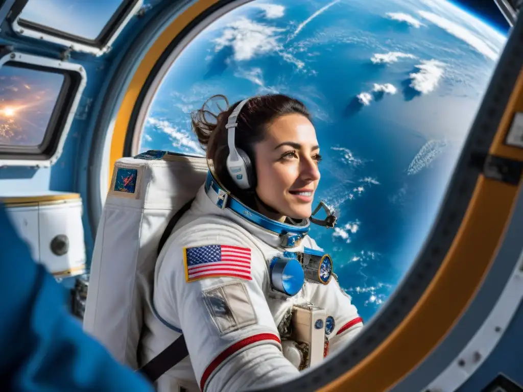 Una imagen impactante de Jessica Meir flotando en la Estación Espacial Internacional, con la Tierra debajo