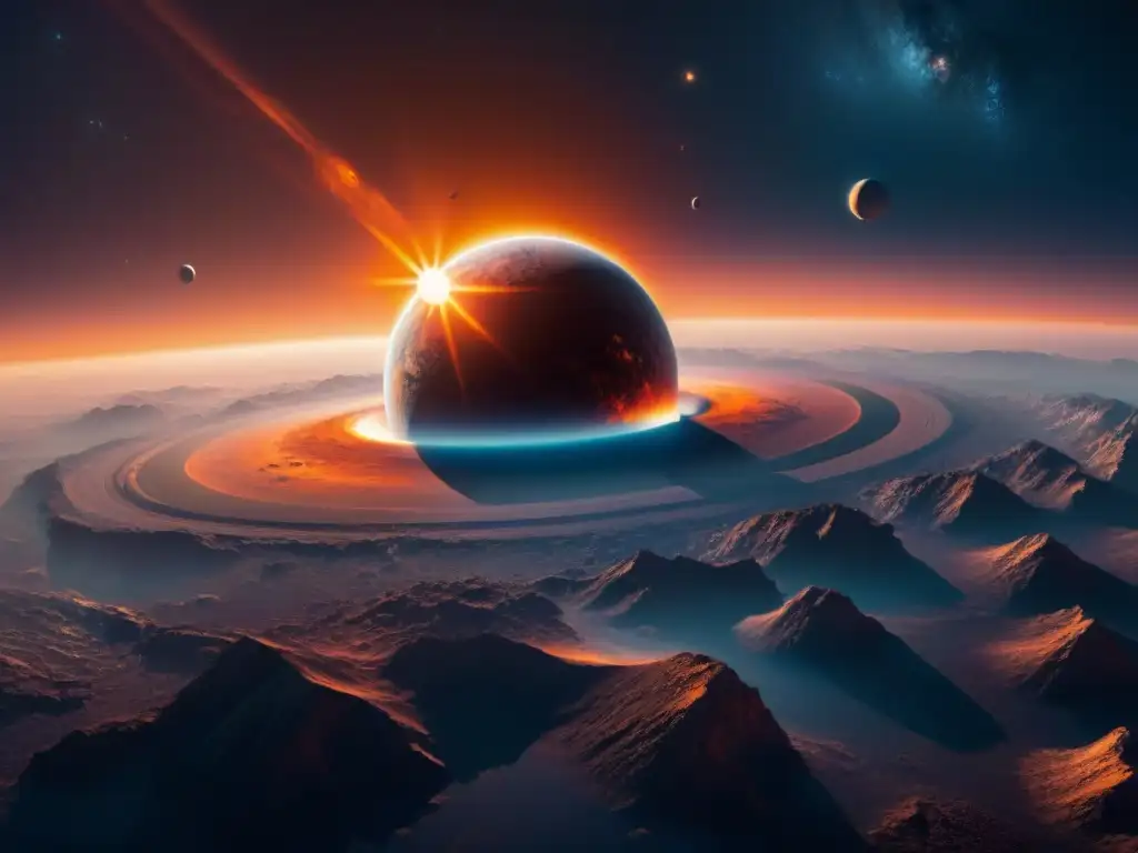 Una imagen impactante de un telescopio espacial futurista orbitando un exoplaneta, capturando un amanecer único