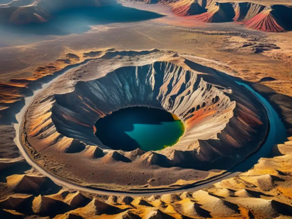 Impactante cráter de meteorito en la Tierra, revelando su historia en formaciones geológicas