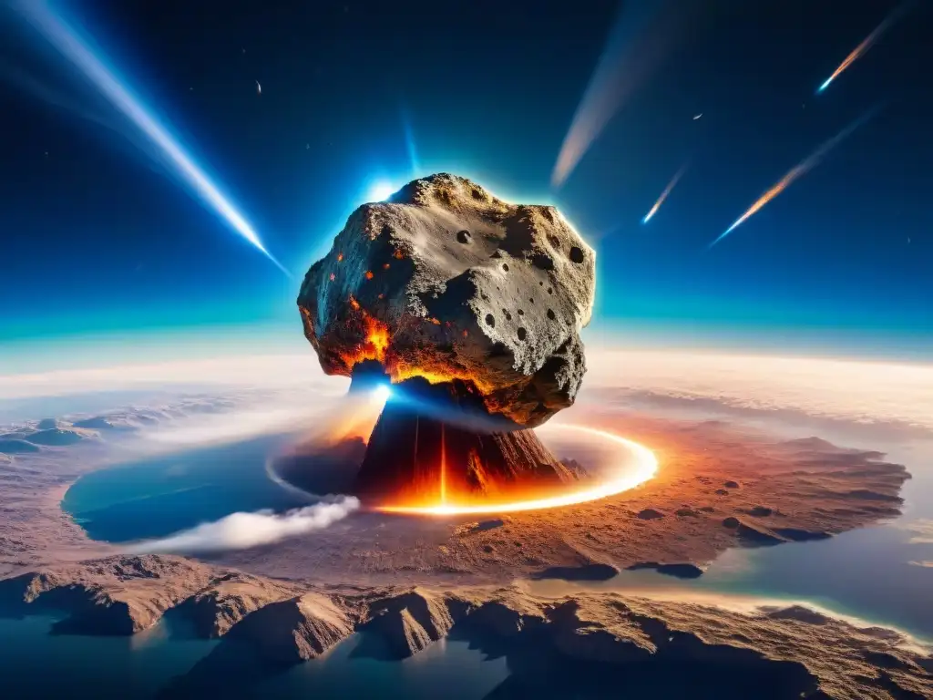 Impactante imagen de un meteorito gigante acercándose a la Tierra desde el espacio, destacando su potencial impacto