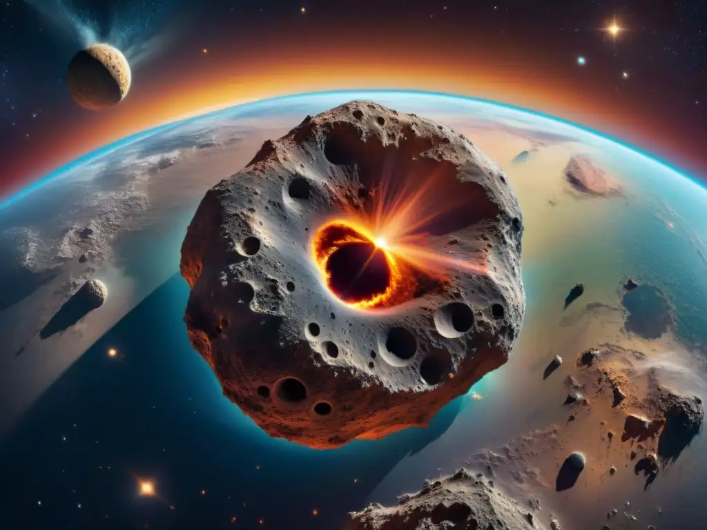Imponente asteroide surca el espacio, con cráteres detallados y una cola de escombros