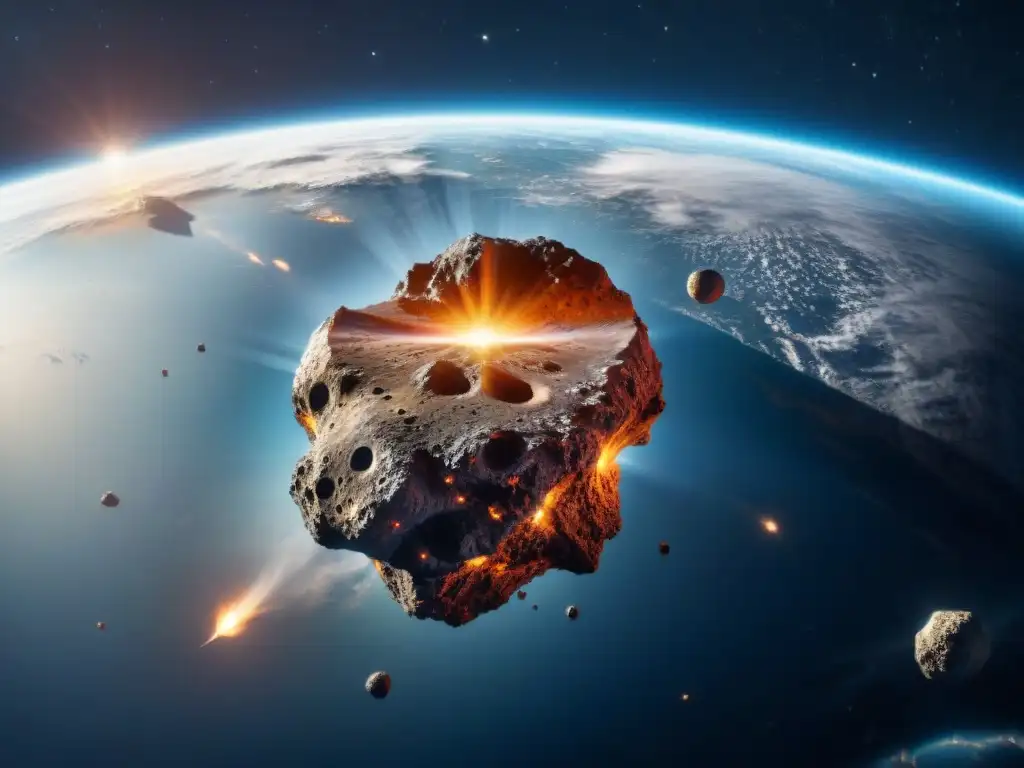 Impresionante asteroide dirigiéndose hacia la Tierra, en un deslumbrante escenario cósmico