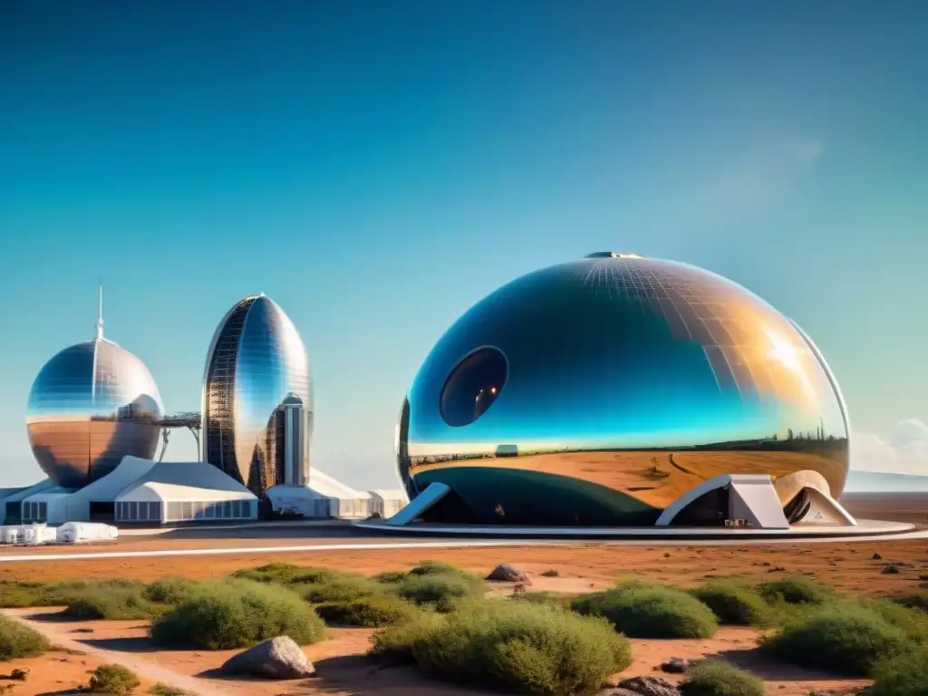 Impresionante hotel espacial con domos transparentes y astronautas en el espacio