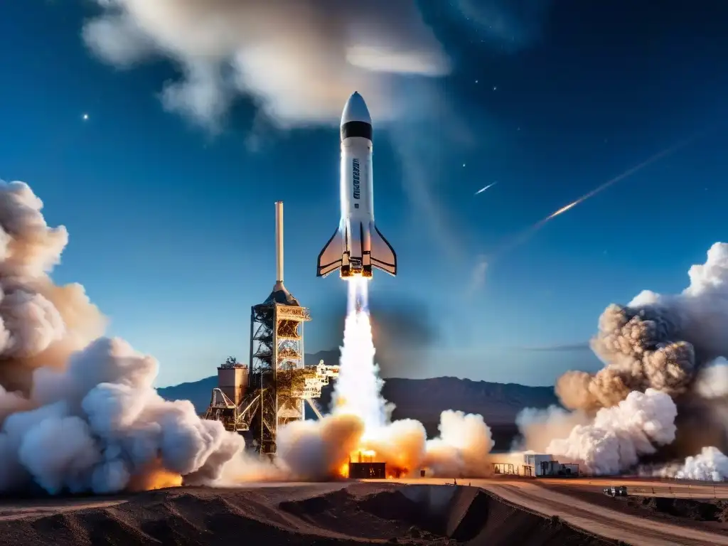 Impresionante lanzamiento del cohete Blue Origin hacia el espacio, con la Tierra de fondo