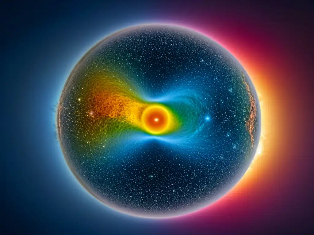 Impresionante mapa de la radiación cósmica de fondo del Big Bang, revelando las fluctuaciones en temperatura y densidad en el universo observable