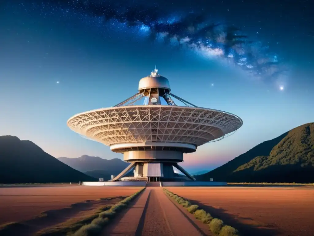 Impresionante observatorio con tecnología de búsqueda de vida extraterrestre bajo un cielo estrellado