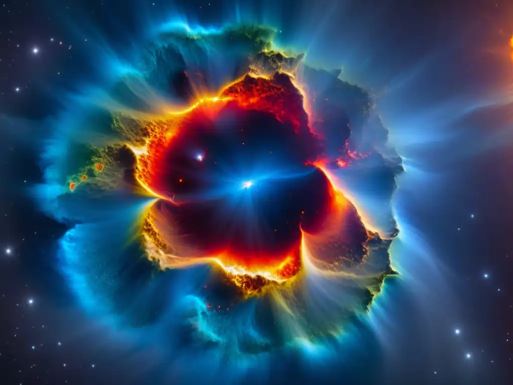 Impresionante supernova en el cosmos, con capas detalladas y colores vibrantes