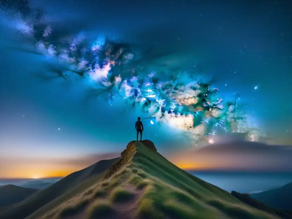 Una impresionante vista de la Vía Láctea en el cielo nocturno, con una persona admirando