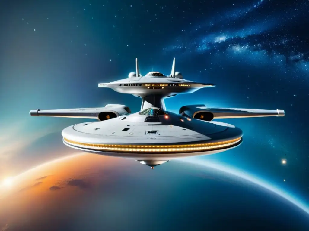 Increíble detalle de la icónica nave espacial USS Enterprise de Star Trek, resaltando su diseño futurista y tecnología