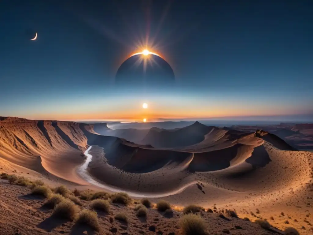 Increíble eclipse solar en desierto remoto, coronando la creencia humana en Eclipses y creencias humanas