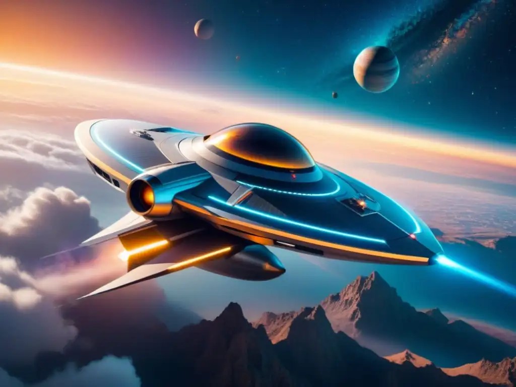 Increíble diseño nave espacial en 3D en un cosmos estrellado, evocando innovación y exploración