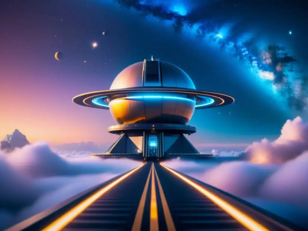 Futurista estación espacial en 8k orbitando planeta distante Increíble estación espacial futurista en órbita alrededor de un planeta distante, mostrando desarrollo tecnología espacial ciencia ficción