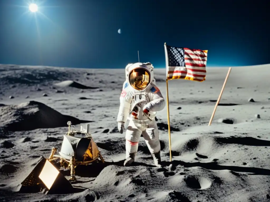 Increíble imagen de la misión Apollo 11: Buzz Aldrin en la Luna junto a la bandera estadounidense