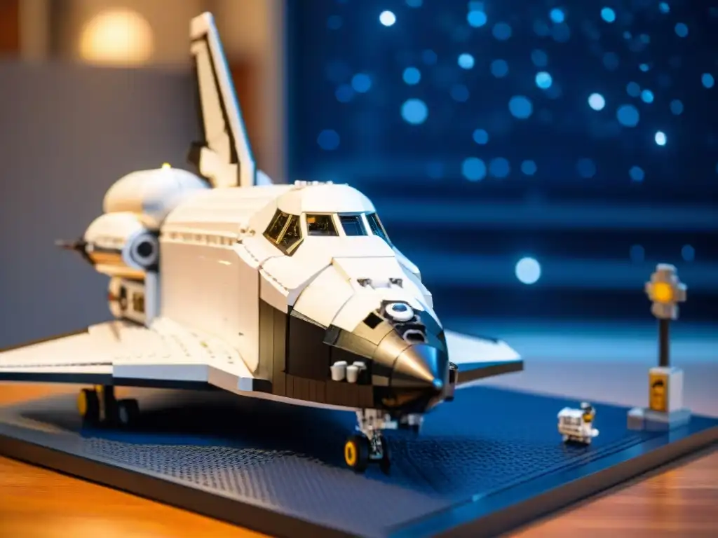 Increíble modelo de nave espacial de la NASA hecho con LEGO, con puertas abiertas y satélite en su interior