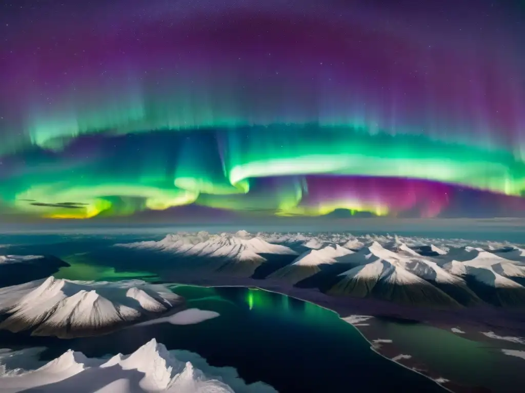 Increíbles auroras verdes y moradas bailando en el cielo nocturno desde el espacio, una maravilla celestial