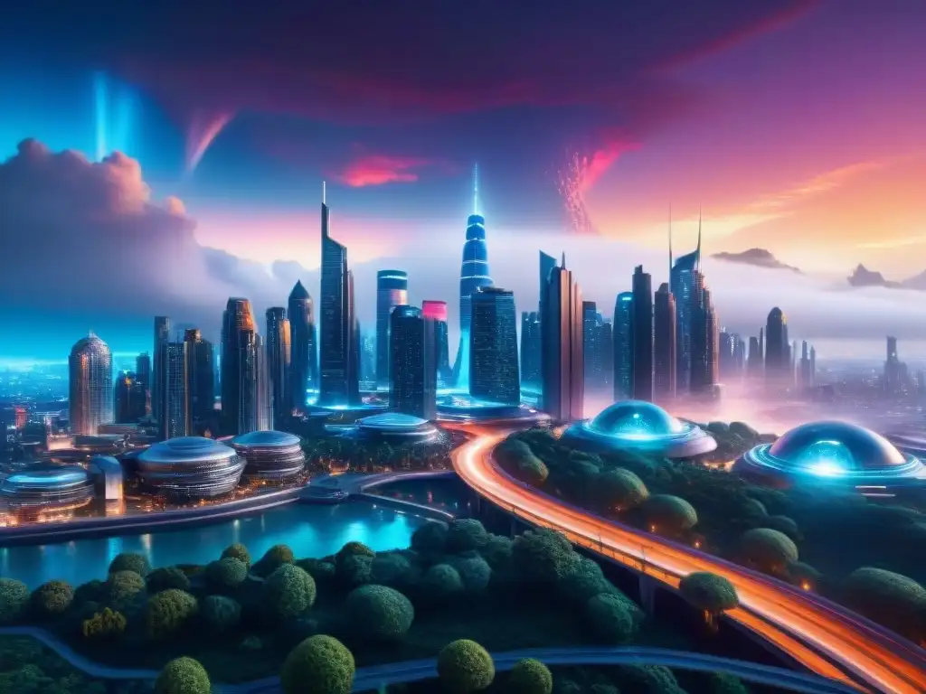 Inspirador paisaje futurista de una ciudad alienígena en un planeta distante