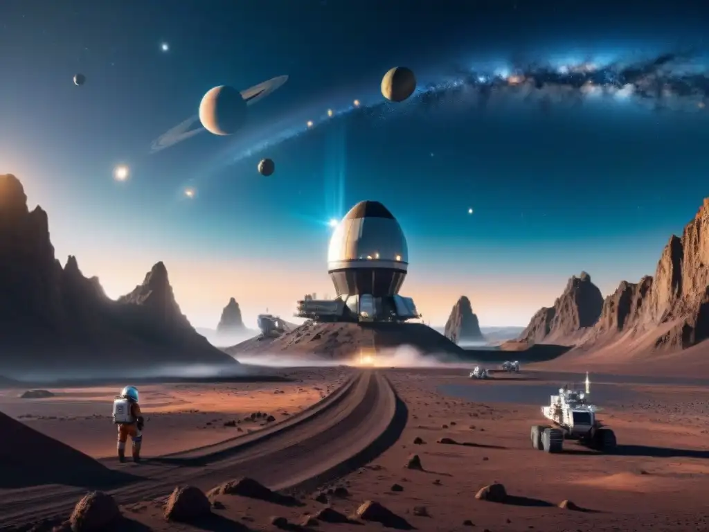 Intensa actividad en un puerto espacial en un asteroide, competencia por recursos en la geopolítica espacial