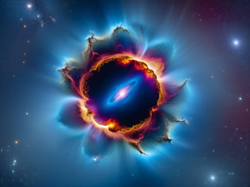 Intensa explosión de supernova en galaxia distante, gases coloridos y energía cósmica