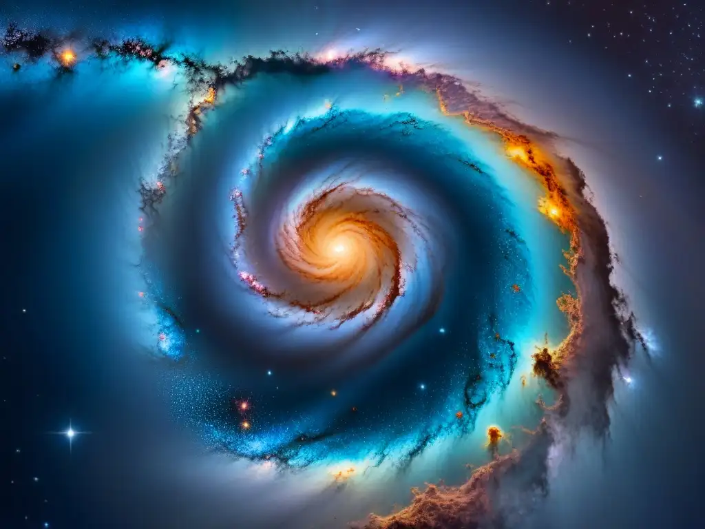 Simulación interactiva de formación galaxias universo: una vista deslumbrante y colorida de una galaxia espiral en el cosmos estrellado