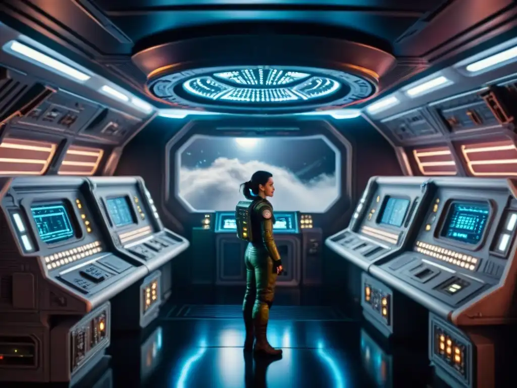 Interior detallado de la nave espacial Nostromo de Alien, con luces tenues y atmósfera inquietante