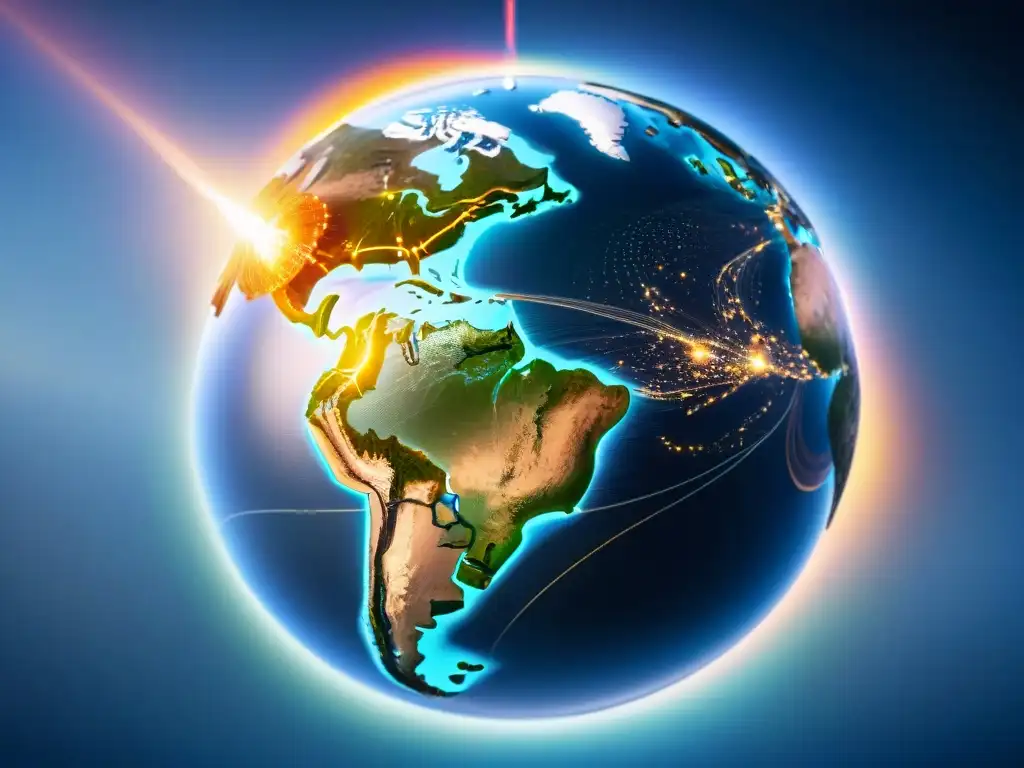 Intrincada red de satélites de comunicación en misiones espaciales orbitando la Tierra, con detalles impresionantes y la vastedad del espacio