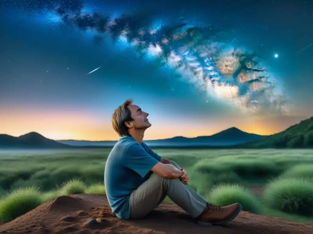 El joven Carl Sagan, maravillado bajo el cielo estrellado, refleja el legado de Carl Sagan cosmos en una noche mágica