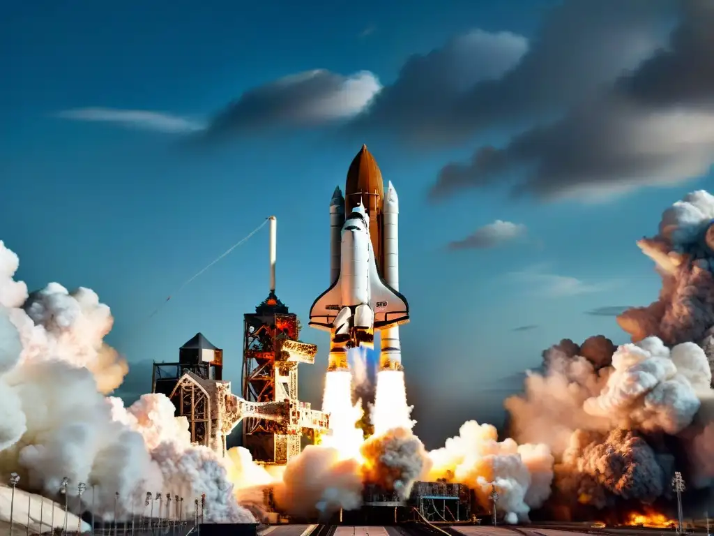 Un lanzamiento épico de una nave espacial hacia el cosmos, capturando la belleza y potencia de la exploración espacial para principiantes