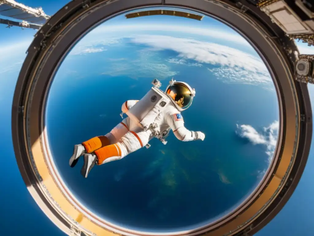 Ellen Ochoa, astronauta latina, flota con gracia en la Estación Espacial Internacional, en admiración a la Tierra desde el espacio