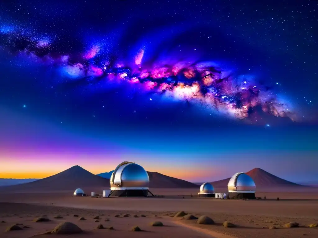 Majestuoso observatorio terrestre en desierto estrellado, buscando vida extraterrestre