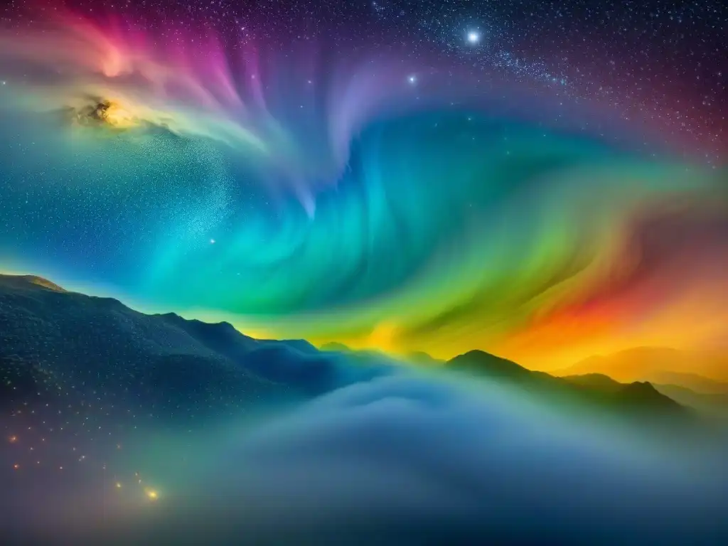 Mapa detallado de radiación cósmica de fondo Big Bang en vibrantes colores, mostrando patrones de variaciones