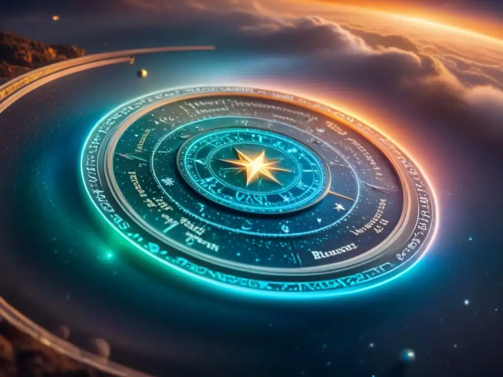 Mapa estelar con galaxias ficticias etiquetadas en idioma élfico, mostrando la complejidad de los idiomas inventados en ciencia ficción