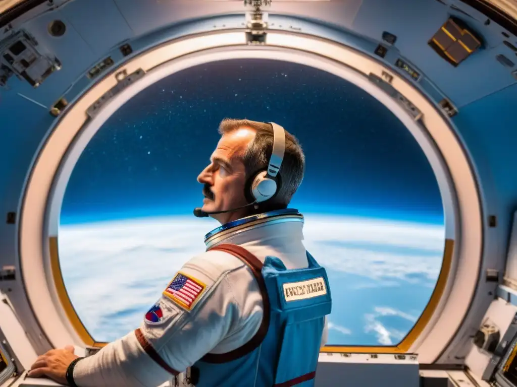 Chris Hadfield maravillado en la Estación Espacial Internacional, observando la Tierra desde el espacio