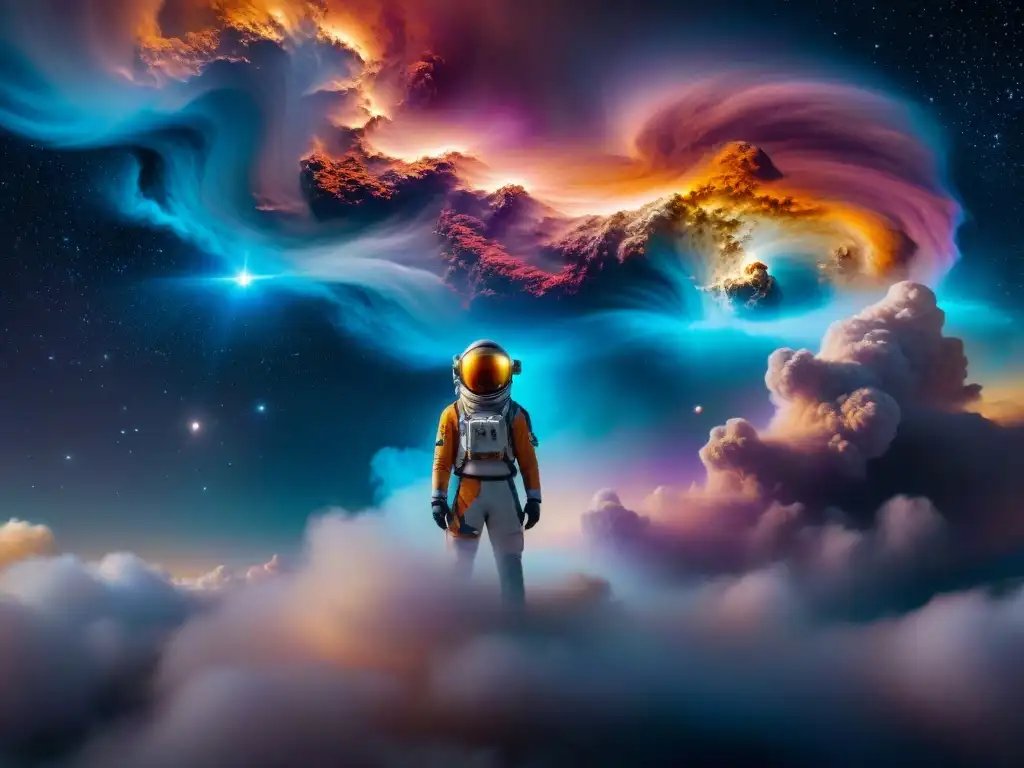 Nave espacial futurista surca nebulosa en el espacio Exploración maravillas universo ciencia ficción: Nave espacial futurista surca nebulosa hipnotizante en el espacio