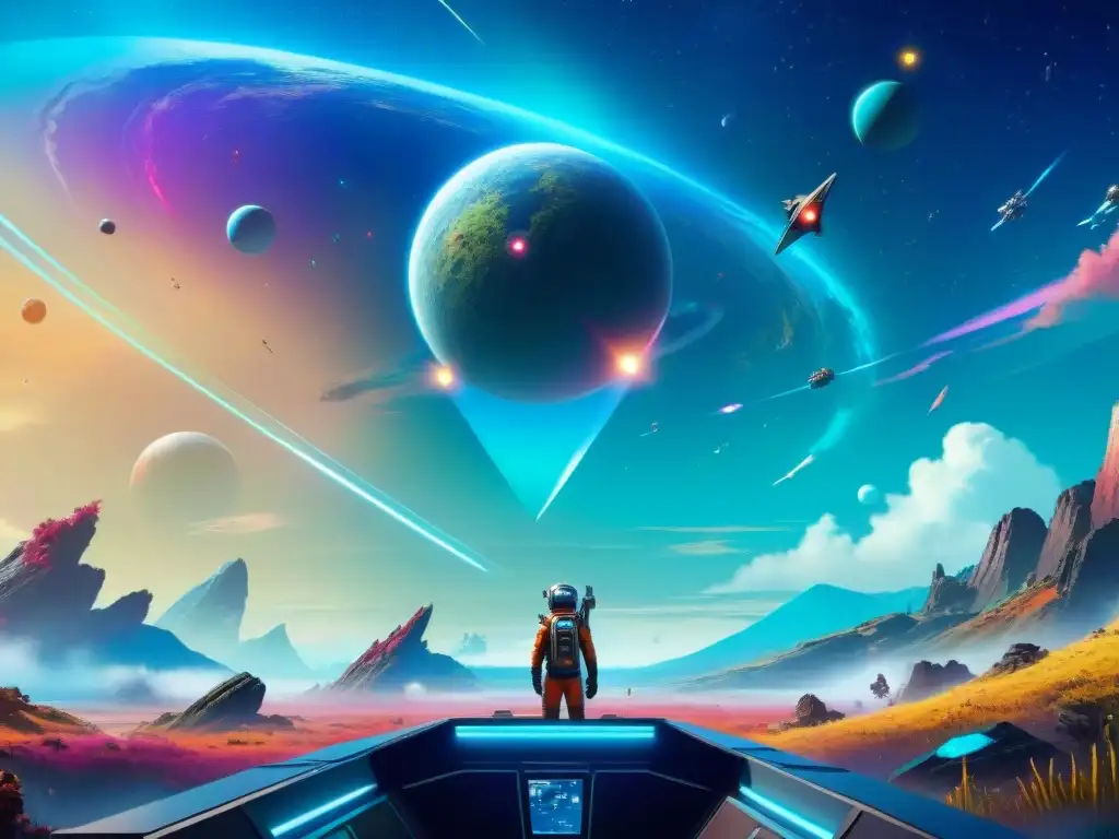 Maravilloso paisaje celestial de 'No Man's Sky' desde una nave futurista