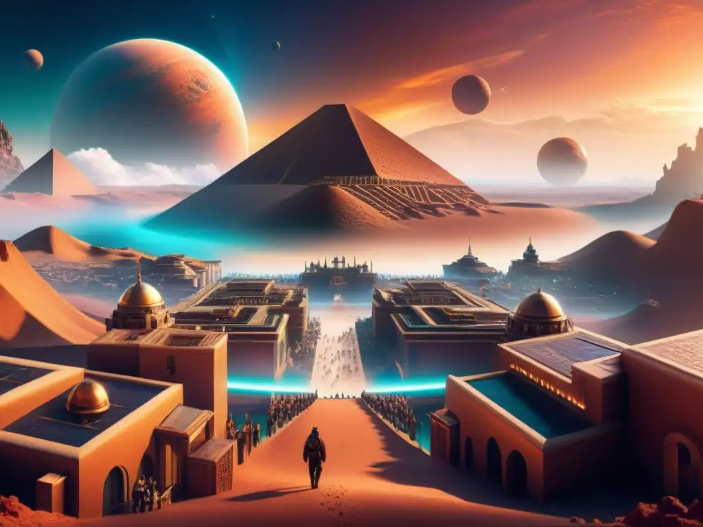 Mercado interplanetario: civilizaciones antiguas en universo paralelo En un mercado bullicioso en un planeta rojo, alienígenas y humanos conviven en una realidad alternativa de ciencia ficción historia