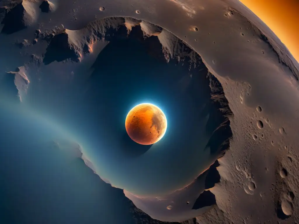Explorando Mercurio: amanecer sobre cráteres y montañas Explorando Mercurio: nave espacial MESSENGER orbita cerca, revelando terreno montañoso y cráteres