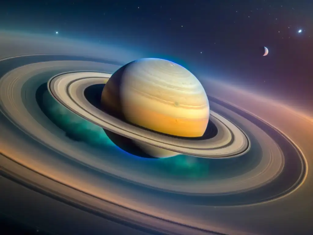 Descubriendo los misterios de Saturno: la majestuosidad de sus anillos detallados y el planeta brillante de fondo