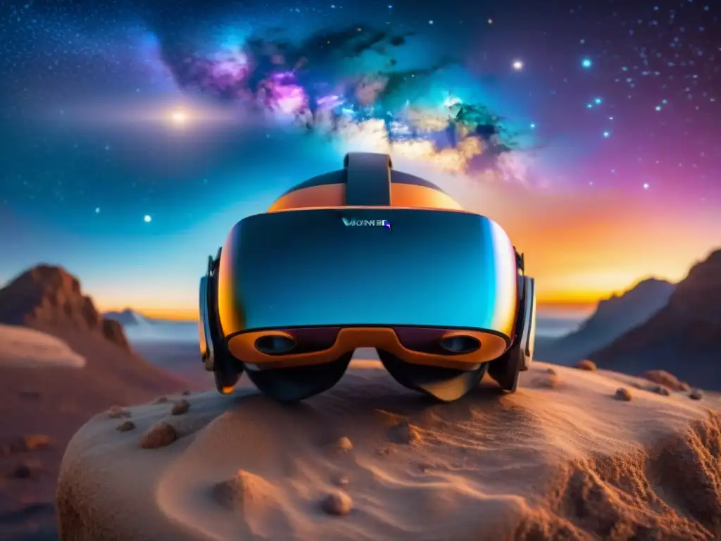 Un mundo de maravilla y exploración universo realidad virtual, con auriculares suspendidos en el cosmos