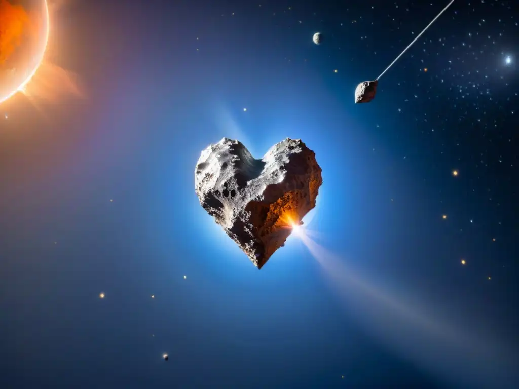 Misión NASA asteroide Psyche: Nave espacial brillante se desliza hacia el corazón metálico del asteroide, explorando el misterioso universo